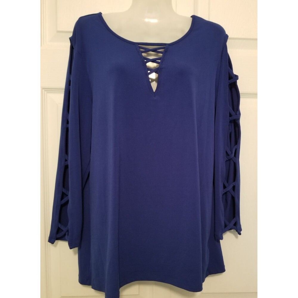 Bold Elements Women's Tunic Top Blue Cut-out Sleeve & Neckline Size XXL